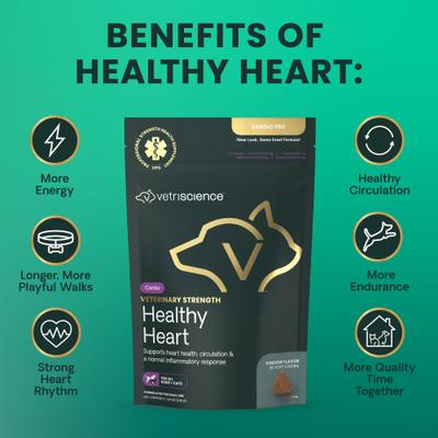 Suplemento masticable suave para el corazón con sabor a pollo Veterinary Strength Healthy Heart Cardio Pro para perros y gatos, 60 unidades