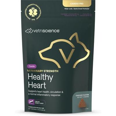 Suplemento masticable suave para el corazón con sabor a pollo Veterinary Strength Healthy Heart Cardio Pro para perros y gatos, 60 unidades