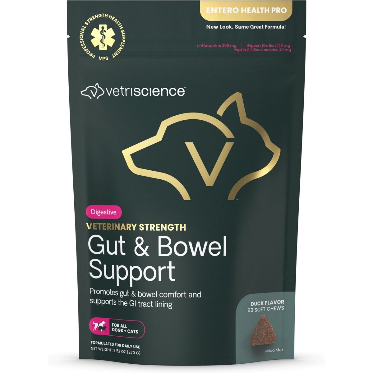 Veterinary Strength Gut & Bowel Support Entero Health Pro Soft Chews, sabor Pato. 60 chews.