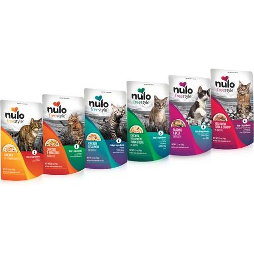 Nulo, FreeStyle Meaty Pouches Chicken & Salmon, Pollo + Salmón en Caldo para Hidratación, Gatos, 80 g × 24 bolsas