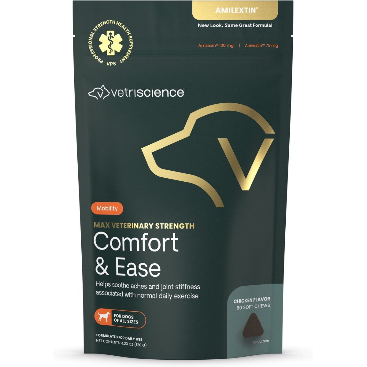 Max Veterinary Strength Comfort & Ease Amilextin Soft Chews Joint, sabor Pollo. 60 chews.