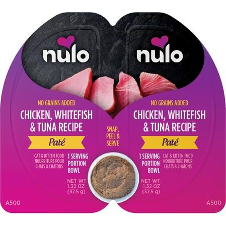 Nulo, Split Cup Patés Chicken, Whitefish & Tuna, Pollo + Pescado Blanco + Atún, Sin Granos, Gatos y Gatitos, 75 g × 10 twin-packs