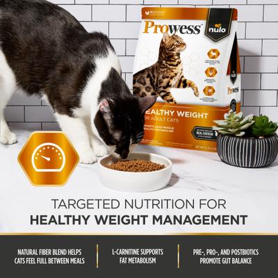 Nulo, Prowess Healthy Weight Recipe with Chicken, Pollo + L-Carnitina + Fibras + Prebióticos + Probióticos para Control de Peso, Gatos Adultos, 1.59 / 5.90 kg