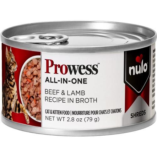 Nulo, Prowess All-in-One Essentials Beef & Lamb Shreds, Res + Cordero en Caldo, Gatos y Gatitos, 79 g × 4 / 12 latas