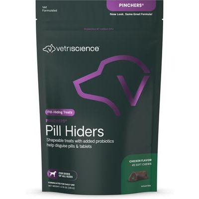 Pinchers Pill Hiders - Masticables con sabor a pollo y probióticos, envoltorio de pastillas no grasoso para perros, 45 unidades