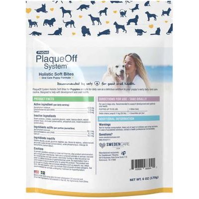 ProDen, PlaqueOff Holistic Soft Bites for Puppies Oral Care Puppy Formula, A.N ProDen + DHA + Calcium, sabor Camote y Pollo, 170 g.