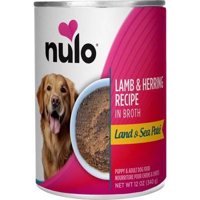 Nulo, Land & Sea Paté Lamb & Herring, Cordero + Arenque + Atún + Calabaza en Caldo, Sin Granos, Cachorros y Adultos, 340 g × 5 latas