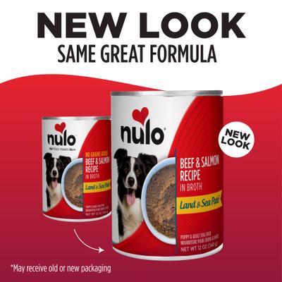 Nulo, Land & Sea Paté Beef & Salmon, Res + Salmón + Calabaza en Caldo, Sin Granos, Cachorros y Adultos, 340 g × 5 latas