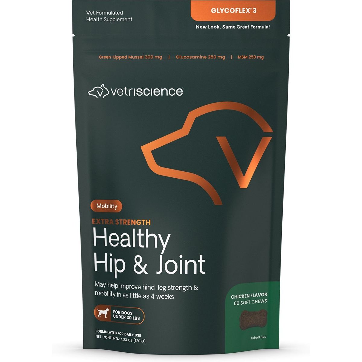 GlycoFlex 3 Chews with Glucosamine & Green-Lipped Mussel, sabor Pollo. 60 chews.