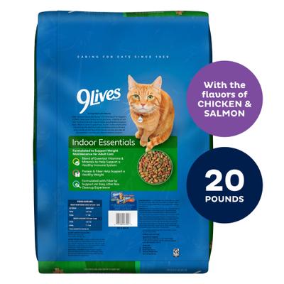 9Lives, Indoor Essentials Adult, pollo + salmón, 1.43 / 5.44 / 9.07 kg.