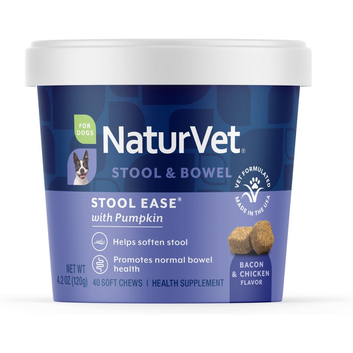 Stool Ease Stool & Bowel Soft Chews Supplement, sabor Tocino y Pollo. 40 chews.