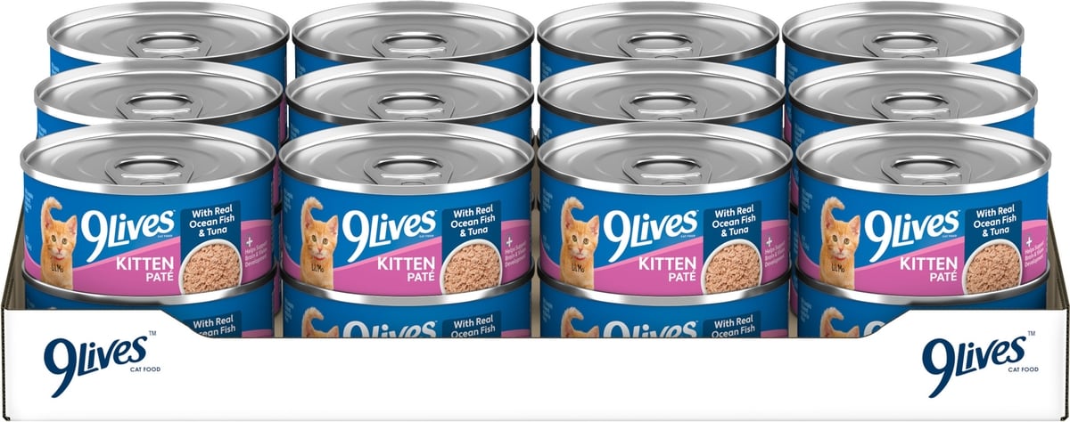 9Lives Kitten Paté pescado de mar y atún, caja exacta de 24 latas de 156 g, Chewy