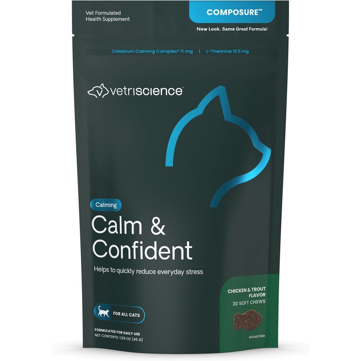 Composure Calm & Confident Thunderstorms Support Soft Che, sabor Trucha y Pollo. 30 unidades.