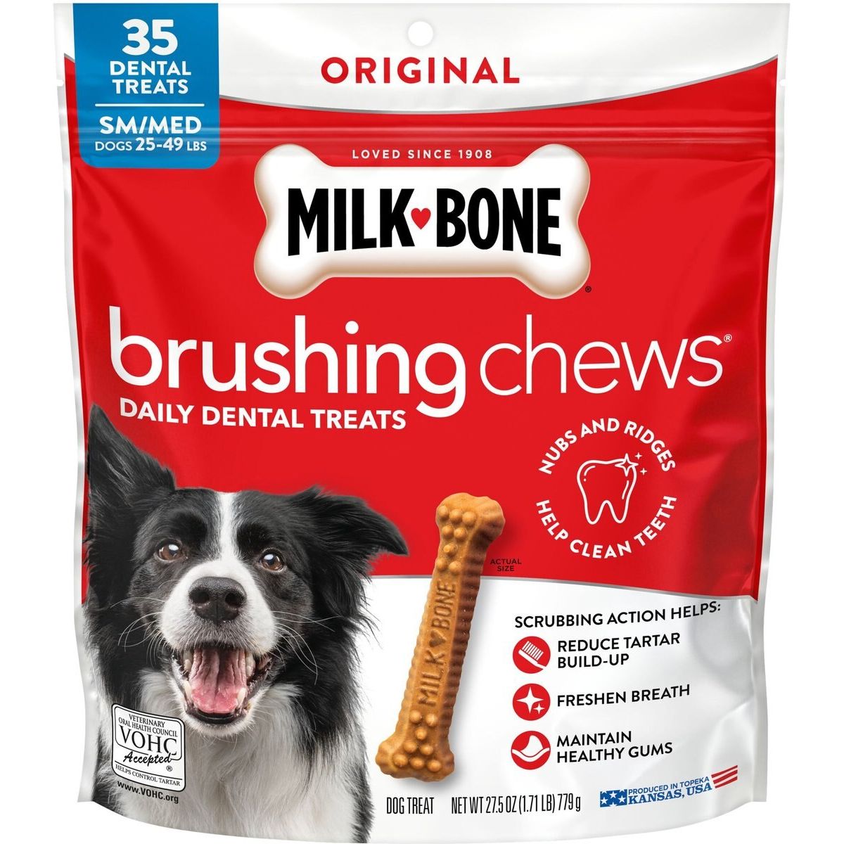 Dental Brushing Chews Original sabor Pollo, tamaño Small & Medium. 35 chews. - Milk-Bone