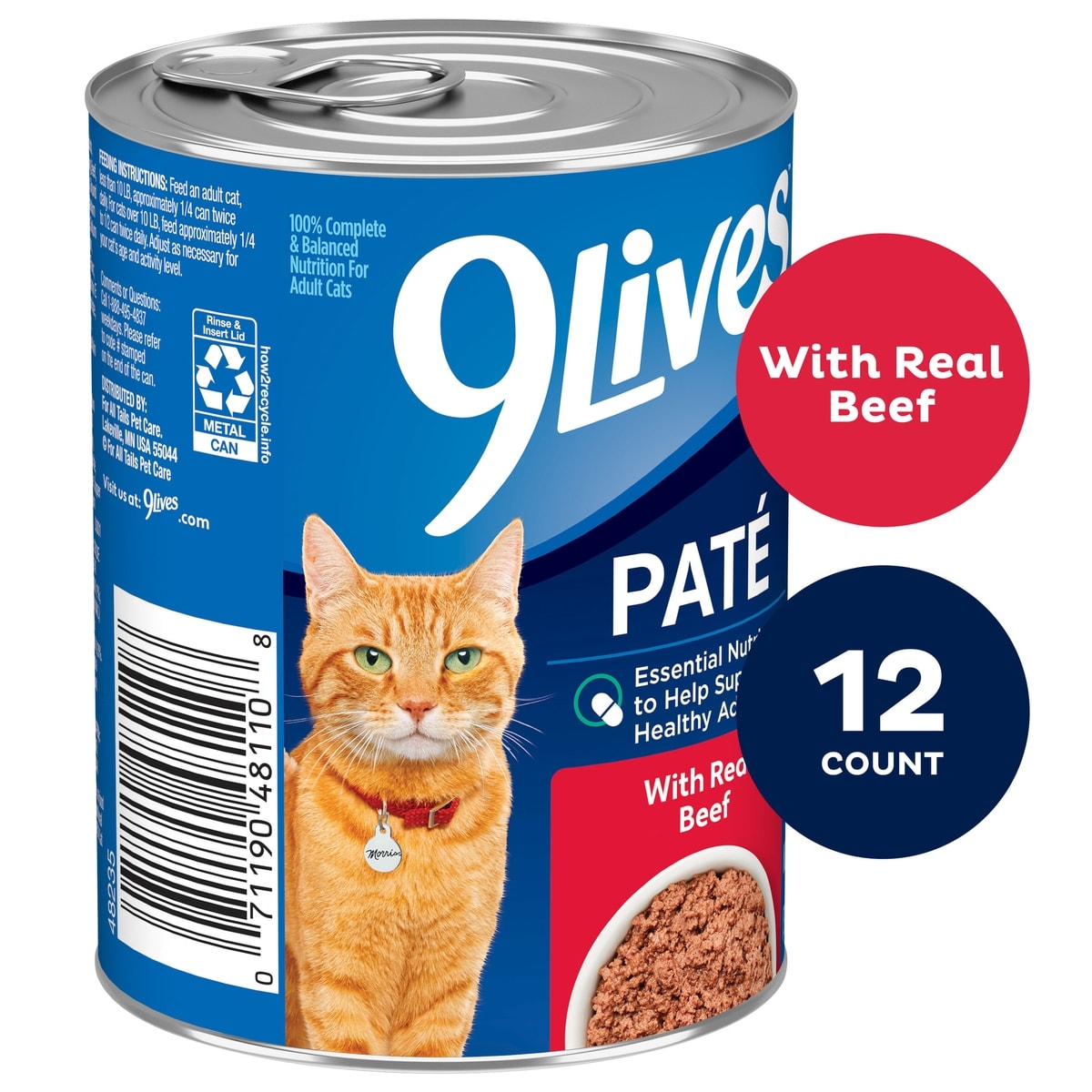 9Lives Paté con res, lata de 13 oz, caja de 12, foto exacta Chewy