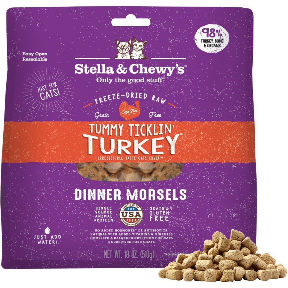 Tummy Ticklin' Turkey Dinner Morsels Freeze-Dried Raw Cat Food. 510 g.