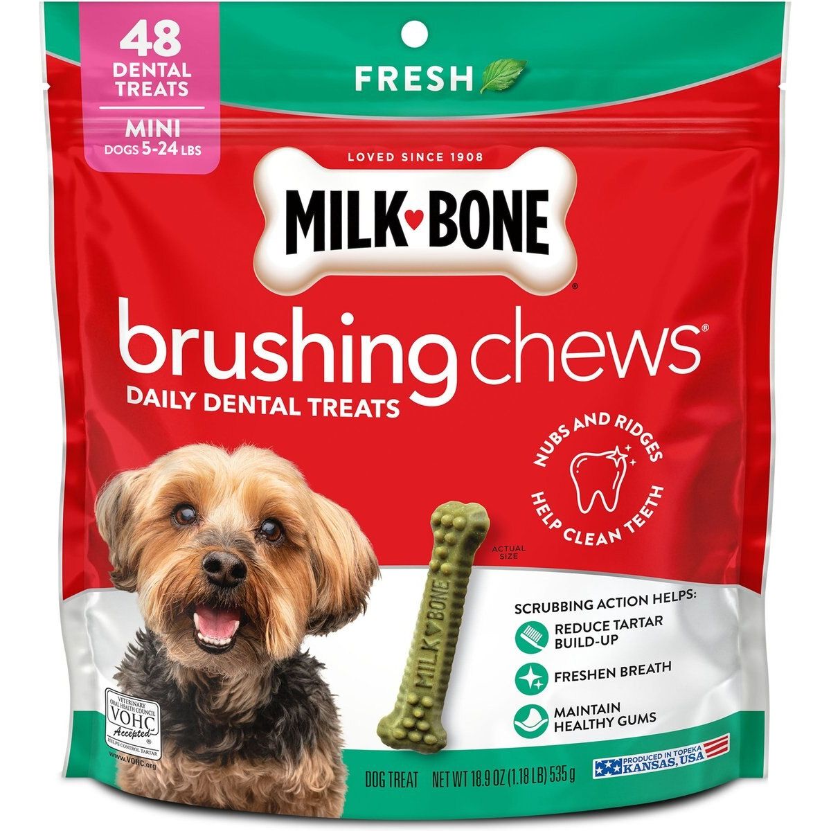 Dental Brushing Chews sabor Menta Fresca, tamaño Mini. 48 chews. - Milk-Bone