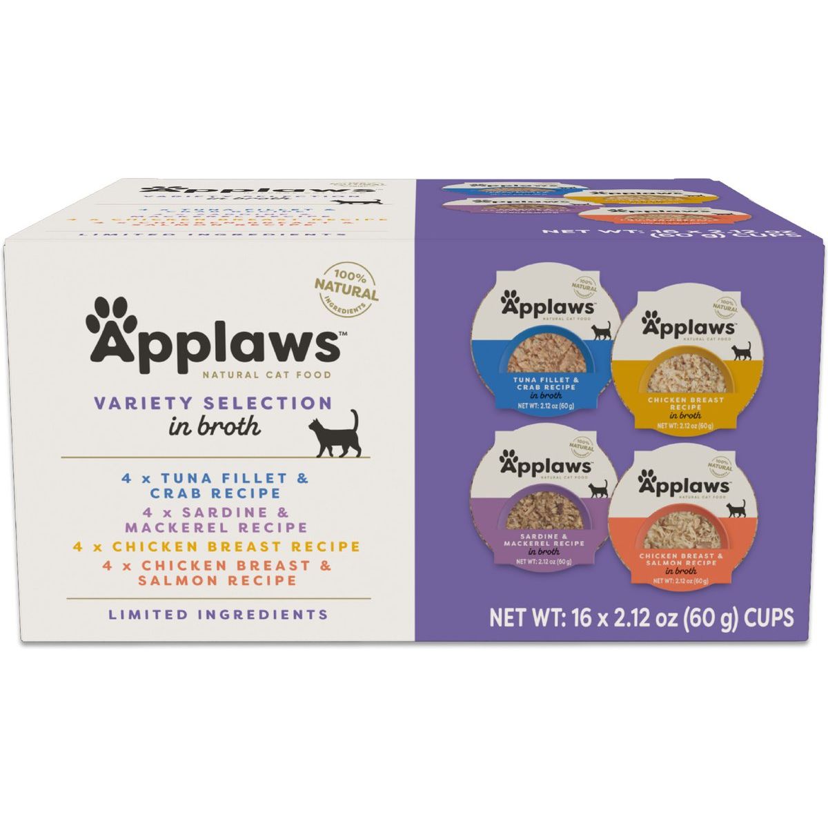 Alimento Húmedo Pots, VP Variety Selection Broth Pots en Broth. 60 g, caja de 16. - Applaws