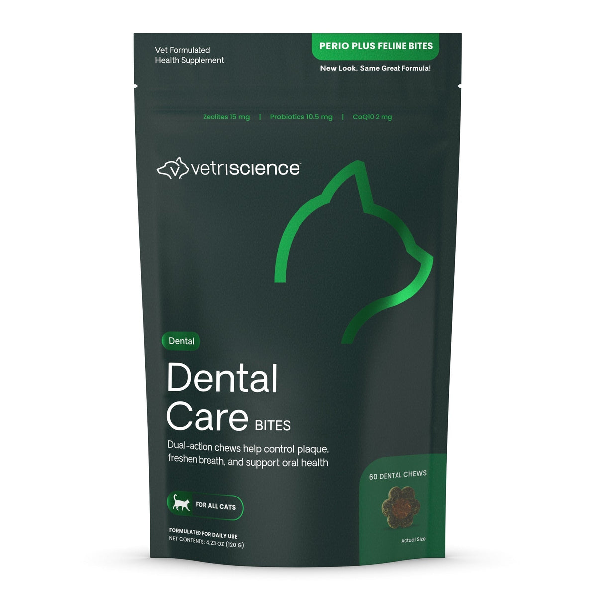 VetriScience Dental Care Dental Bites 60 masticables 120 g, gatos, SKU 090041B.060, imagen del fabricante