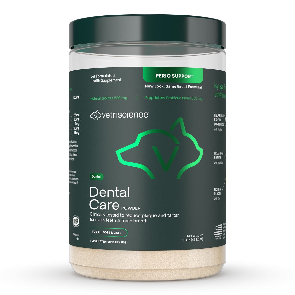 VetriScience Dental Care Powder, bote original 16 oz (454 g), SKU 0900988.016, fabricante oficial