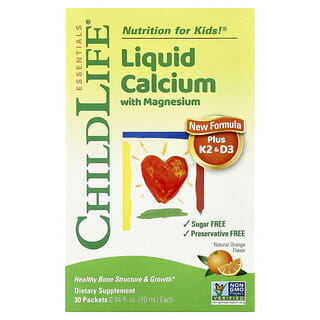 Líquido Calcio con Magnesio Plus K2 & D3, Natural Naranja, 30 Packet, 0.34 fl oz (10 ml)