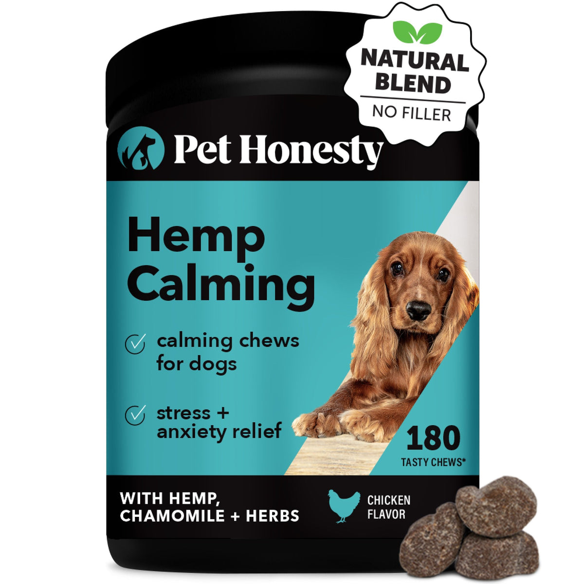 Pet Honesty Hemp Calming sabor Pollo, envase individual de 180 masticables (no bundle), Chewy 363421