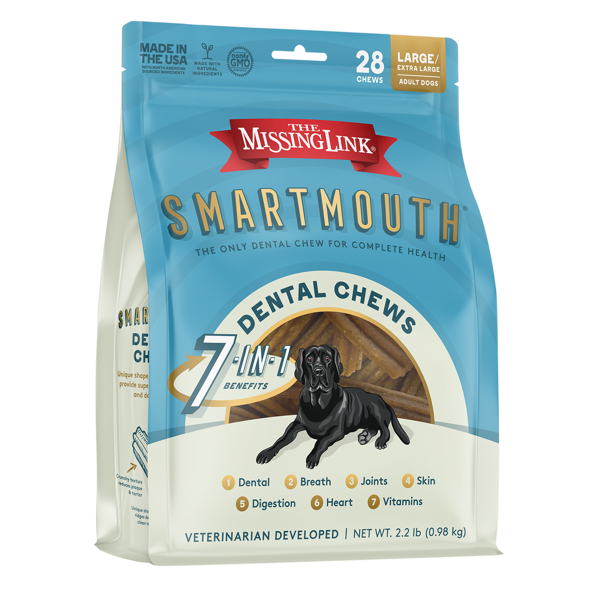 The Missing Link Smartmouth, grande y gigante, 28 masticables, empaque oficial