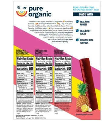 Barras de Fruta Orgánica Variety Pack. 28 barras