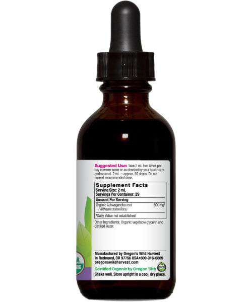 Oregon's Wild Harvest, Ashwagandha Orgánica líquida. 60 ml