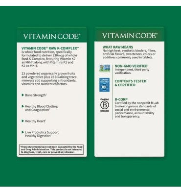 Vitamina K RAW Vegana. Huesos, Corazón. 60 Vcaps