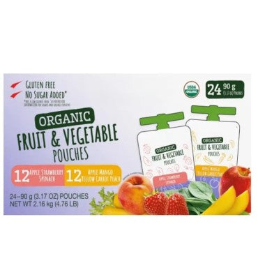 Puré de Frutas y Vegetales Orgánicos, sin azúcar, variety pack. 24 pack