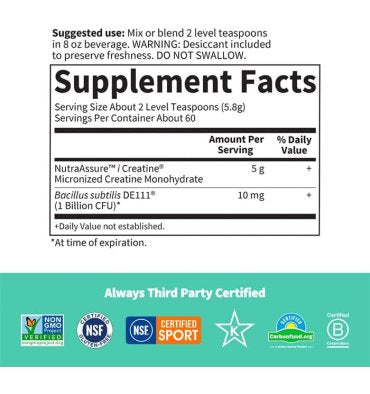 Creatina Monihidratada adicionada con Probióticos. 348 gr.