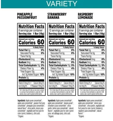 Barras de Fruta Orgánica Variety Pack. 28 barras