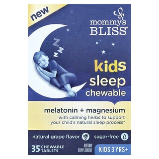 Niños Sueño Masticable, Melatonin + Magnesio, 3 Yrs+, Natural Uva, 35 Tabs Masticables