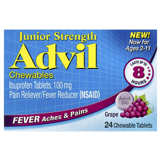 Junior Strength, Ibuprofen tabs, edades 2-11, Uva, 100 mg, 24 tabletas masticables