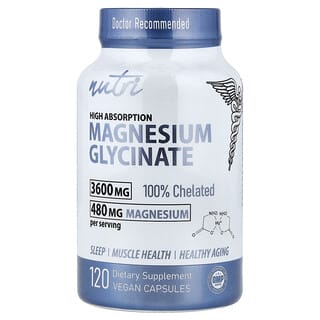 Magnesio Glicinato, High Absorption, 3,600 mg, 120 Vegan cápsulas