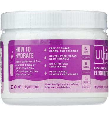 Electrolitos Veganos Sin Azúcar, Sin Calorías, sabor Uva. 90 serv.