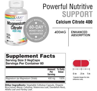 Citrato de Magnesio 400 mg. 180 Vcaps