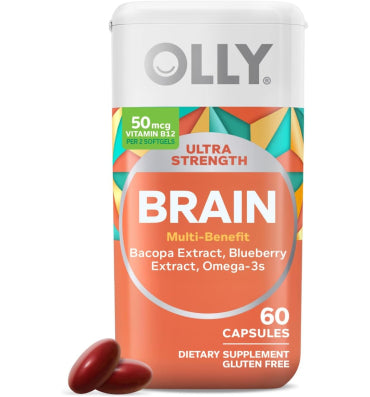 Olly, "Brain" Soporte Sistema Cognitivo, Bacopa, Omegas. 60 caps