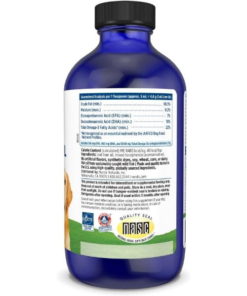 Nordic Naturals, Aceite de Hígado de Bacalao, suplemento para piel y pelo. 237 y 473 ml.
