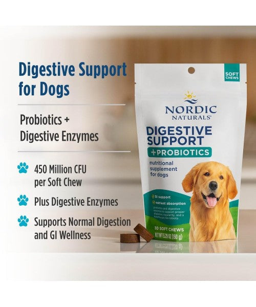 Nordic Naturals, Digestive Support  and Probiotics para Perros .30 chews.