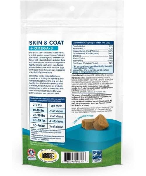 Nordic Naturals, Skin and Coat with Omega para Perros. 30 chews