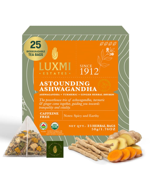 Luxmi, Té de Ashwagandha con Cúrcuma y Hierbas Orgánicas. 25 y 50 bolsitas.