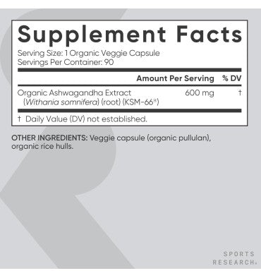Sports Research, Ashwagandha Orgánica KSM-66. 90 caps.