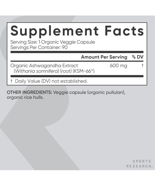 Sports Research, Ashwagandha Orgánica KSM-66. 90 Vcaps.