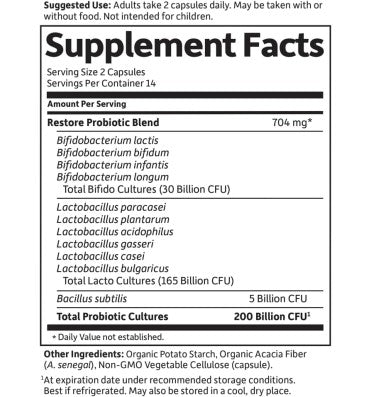 Garden of Life Dr. Formulated, Probióticos Platinum Restore 200 billones CFU. 28 caps