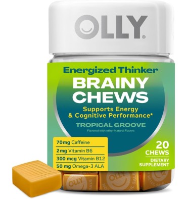 Thinker Brainy Energizante, Cafeína, B12 y Omega 3. 20 Chews