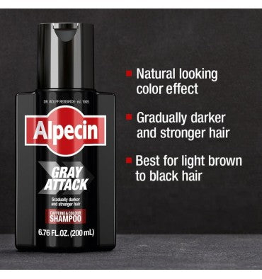 Shampoo Gray Attack para crecimiento de Cabello con Cefeína. 200 ml.