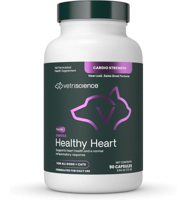 VetriScience, Omega Healthy Heart (Cardio Strength) para perros y gatos, omega 3, taurina, L-carnitina y CoQ10, 90 cápsulas