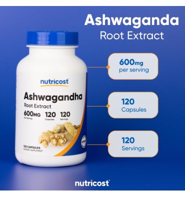 Nutricost, Extracto de Raíz de Ashwagandha KSM 66. 120 Caps